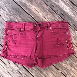 Billabong- maroon colored denim shorts